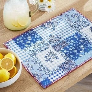 The Pioneer Woman Heritage Patchwork Reversible Placemats Blue Red Set of 4 NEW